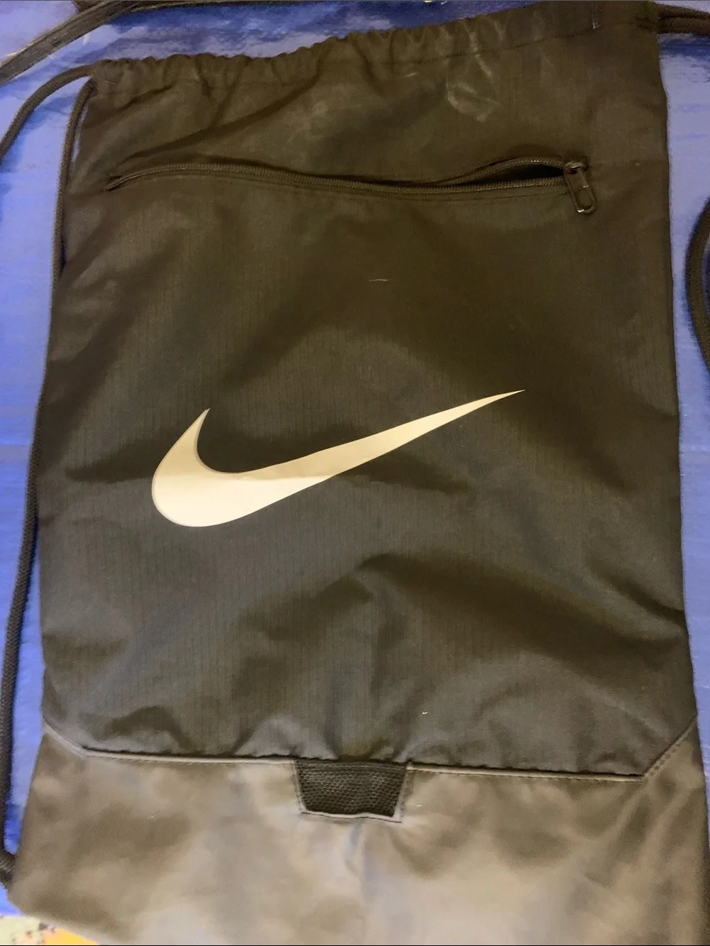 Nike Black Drawstring Backpack with White Swoosh Logo